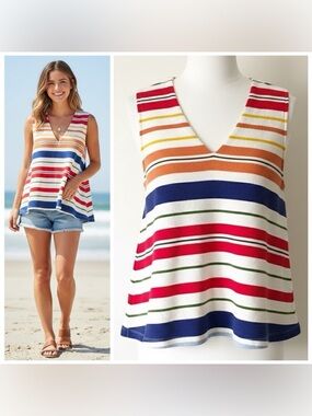 Anthropologie Postmark Monterey Colorful Striped Sleeveless Top Size Medium